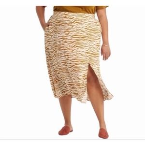 Ava & Viv Zebra Print Woven High Slit Elastic Waist Midi Skirt Size 4X Womens